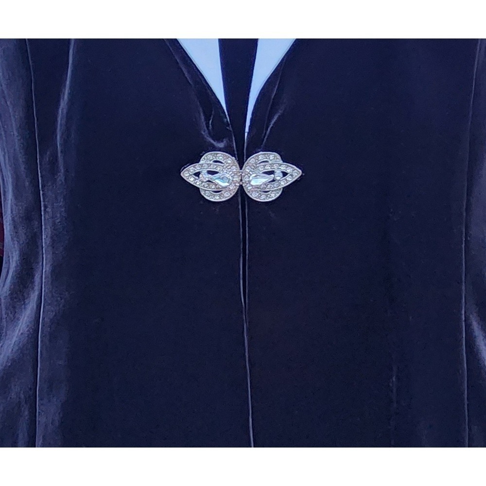 2X  Black Velvet TWIN SET  Blazer White Satin Lapel Cuff Clasp Formal Mother NEW - Picture 3 of 10